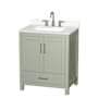 Wyndham Collection Sheffield 30" Free Standing Single Basin Vanity Set with Cabinet and Quartz Vanity Top Light Green / White Quartz Top / Brushed Nickel Hardware