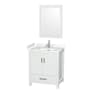 Wyndham Collection Sheffield 30" Free Standing Single Basin Vanity Set with Cabinet, Cultured Marble Vanity Top, and Framed Mirror White / Carrara Cultured Marble Top / Brushed Chrome Hardware