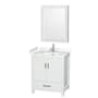 Wyndham Collection Sheffield 30" Free Standing Single Basin Vanity Set with Cabinet, Cultured Marble Vanity Top, and Medicine Cabinet White / Carrara Cultured Marble Top / Brushed Chrome Hardware