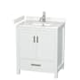 Wyndham Collection Sheffield 30" Free Standing Single Basin Vanity Set with Cabinet and Cultured Marble Vanity Top White / Carrara Cultured Marble Top / Brushed Chrome Hardware
