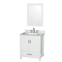 Wyndham Collection Sheffield 30" Free Standing Single Basin Vanity Set with Cabinet, Marble Vanity Top, and Framed Mirror White / White Carrara Marble Top / Brushed Chrome Hardware