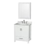 Wyndham Collection Sheffield 30" Free Standing Single Basin Vanity Set with Cabinet, Marble Vanity Top, and Medicine Cabinet White / White Carrara Marble Top / Brushed Chrome Hardware