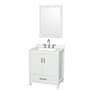 Wyndham Collection Sheffield 30" Free Standing Single Basin Vanity Set with Cabinet, Quartz Vanity Top, and Framed Mirror White / Giotto Quartz Top / Brushed Chrome Hardware