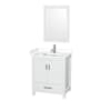 Wyndham Collection Sheffield 30" Free Standing Single Basin Vanity Set with Cabinet, Cultured Marble Vanity Top, and Framed Mirror White / White Cultured Marble Top / Brushed Chrome Hardware
