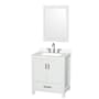 Wyndham Collection Sheffield 30" Free Standing Single Basin Vanity Set with Cabinet, Quartz Vanity Top, and Framed Mirror White / White Quartz Top / Brushed Chrome Hardware