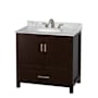 Wyndham Collection Sheffield 36" Free Standing Single Basin Vanity Set with Cabinet and Marble Vanity Top Espresso / White Carrara Marble Top / Brushed Chrome Hardware