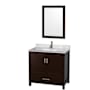 Wyndham Collection Sheffield 36" Free Standing Single Basin Vanity Set with Cabinet, Marble Vanity Top, and Framed Mirror Espresso / White Carrara Marble Top / Brushed Chrome Hardware