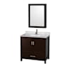 Wyndham Collection Sheffield 36" Free Standing Single Basin Vanity Set with Cabinet, Marble Vanity Top, and Medicine Cabinet Espresso / White Carrara Marble Top / Brushed Chrome Hardware