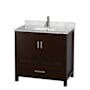Wyndham Collection Sheffield 36" Free Standing Single Basin Vanity Set with Cabinet and Marble Vanity Top Espresso / White Carrara Marble Top / Brushed Chrome Hardware
