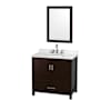 Wyndham Collection Sheffield 36" Free Standing Single Basin Vanity Set with Cabinet, Quartz Vanity Top, and Framed Mirror Espresso / Giotto Quartz Top / Brushed Chrome Hardware