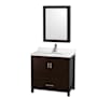 Wyndham Collection Sheffield 36" Free Standing Single Basin Vanity Set with Cabinet, Quartz Vanity Top, and Medicine Cabinet Espresso / White Quartz Top / Brushed Chrome Hardware