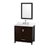 Wyndham Collection Sheffield 36" Free Standing Single Basin Vanity Set with Cabinet, Quartz Vanity Top, and Framed Mirror Espresso / White Quartz Top / Brushed Chrome Hardware