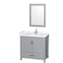 Wyndham Collection Sheffield 36" Free Standing Single Basin Vanity Set with Cabinet, Cultured Marble Vanity Top, and Framed Mirror Gray / Carrara Cultured Marble Top / Brushed Chrome Hardware