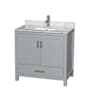 Wyndham Collection Sheffield 36" Free Standing Single Basin Vanity Set with Cabinet and Marble Vanity Top Gray / White Carrara Marble Top