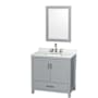 Wyndham Collection Sheffield 36" Free Standing Single Basin Vanity Set with Cabinet, Quartz Vanity Top, and Framed Mirror Gray / Giotto Quartz Top / Brushed Chrome Hardware