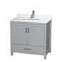 Wyndham Collection Sheffield 36" Free Standing Single Basin Vanity Set with Cabinet and Quartz Vanity Top Gray / White Quartz Top / Brushed Chrome Hardware