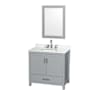 Wyndham Collection Sheffield 36" Free Standing Single Basin Vanity Set with Cabinet, Quartz Vanity Top, and Framed Mirror Gray / White Quartz Top / Brushed Chrome Hardware