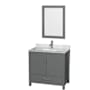 Wyndham Collection Sheffield 36" Free Standing Single Basin Vanity Set with Cabinet, Marble Vanity Top, and Framed Mirror Dark Gray / White Carrara Marble Top / Brushed Chrome Hardware