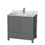Wyndham Collection Sheffield 36" Free Standing Single Basin Vanity Set with Cabinet and Marble Vanity Top Dark Gray / White Carrara Marble Top / Brushed Chrome Hardware