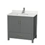 Wyndham Collection Sheffield 36" Free Standing Single Basin Vanity Set with Cabinet and Quartz Vanity Top Dark Gray / Giotto Quartz Top / Brushed Chrome Hardware