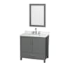 Wyndham Collection Sheffield 36" Free Standing Single Basin Vanity Set with Cabinet, Quartz Vanity Top, and Framed Mirror Dark Gray / Giotto Quartz Top / Brushed Chrome Hardware