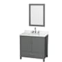 Wyndham Collection Sheffield 36" Free Standing Single Basin Vanity Set with Cabinet, Quartz Vanity Top, and Framed Mirror Dark Gray / White Quartz Top / Brushed Chrome Hardware