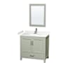 Wyndham Collection Sheffield 36" Free Standing Single Basin Vanity Set with Cabinet, Cultured Marble Vanity Top, and Framed Mirror Light Green / Carrara Cultured Marble Top / Brushed Nickel Hardware