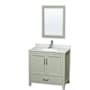 Wyndham Collection Sheffield 36" Free Standing Single Basin Vanity Set with Cabinet, Marble Vanity Top, and Framed Mirror Light Green / Brushed Nickel Hardware