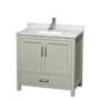 Wyndham Collection Sheffield 36" Free Standing Single Basin Vanity Set with Cabinet and Marble Vanity Top Light Green / Brushed Nickel Hardware