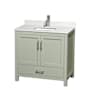Wyndham Collection Sheffield 36" Free Standing Single Basin Vanity Set with Cabinet and Quartz Vanity Top Light Green / Giotto Quartz Top / Brushed Nickel Hardware