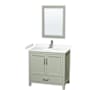 Wyndham Collection Sheffield 36" Free Standing Single Basin Vanity Set with Cabinet, Cultured Marble Vanity Top, and Framed Mirror Light Green / White Cultured Marble Top / Brushed Nickel Hardware