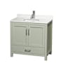 Wyndham Collection Sheffield 36" Free Standing Single Basin Vanity Set with Cabinet and Quartz Vanity Top Light Green / White Quartz Top / Brushed Nickel Hardware
