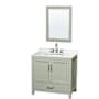 Wyndham Collection Sheffield 36" Free Standing Single Basin Vanity Set with Cabinet, Quartz Vanity Top, and Framed Mirror Light Green / White Quartz Top / Brushed Nickel Hardware