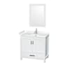 Wyndham Collection Sheffield 36" Free Standing Single Basin Vanity Set with Cabinet, Cultured Marble Vanity Top, and Framed Mirror White / Carrara Cultured Marble Top / Brushed Chrome Hardware