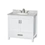 Wyndham Collection Sheffield 36" Free Standing Single Basin Vanity Set with Cabinet and Marble Vanity Top White / White Carrara Marble Top / Brushed Chrome Hardware