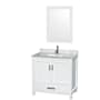 Wyndham Collection Sheffield 36" Free Standing Single Basin Vanity Set with Cabinet, Marble Vanity Top, and Framed Mirror White / White Carrara Marble Top / Brushed Chrome Hardware