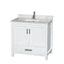 Wyndham Collection Sheffield 36" Free Standing Single Basin Vanity Set with Cabinet and Marble Vanity Top White / White Carrara Marble Top / Brushed Chrome Hardware