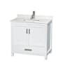 Wyndham Collection Sheffield 36" Free Standing Single Basin Vanity Set with Cabinet and Quartz Vanity Top White / Giotto Quartz Top / Brushed Chrome Hardware