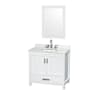Wyndham Collection Sheffield 36" Free Standing Single Basin Vanity Set with Cabinet, Quartz Vanity Top, and Framed Mirror White / Giotto Quartz Top / Brushed Chrome Hardware