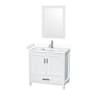 Wyndham Collection Sheffield 36" Free Standing Single Basin Vanity Set with Cabinet, Cultured Marble Vanity Top, and Framed Mirror White / White Cultured Marble Top / Brushed Chrome Hardware