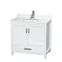 Wyndham Collection Sheffield 36" Free Standing Single Basin Vanity Set with Cabinet and Quartz Vanity Top White / White Quartz Top / Brushed Chrome Hardware