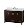 Wyndham Collection Sheffield 48" Free Standing Single Basin Vanity Set with Cabinet and Marble Vanity Top Espresso / White Carrara Marble Top / Brushed Chrome Hardware