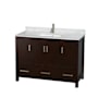 Wyndham Collection Sheffield 48" Freestanding Single Basin Vanity Set with Hardwood Cabinet and Marble Vanity Top Espresso / White Carrara Marble Top / Brushed Chrome Hardware