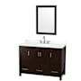 Wyndham Collection Sheffield 48" Free Standing Single Basin Vanity Set with Cabinet, Quartz Vanity Top, and Framed Mirror Espresso / White Quartz Top / Brushed Chrome Hardware