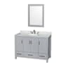 Wyndham Collection Sheffield 48" Freestanding Single Basin Vanity Set with Hardwood Cabinet, Marble Vanity Top, and Framed Mirror Gray / White Carrara Marble Top / Brushed Chrome Hardware