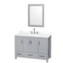Wyndham Collection Sheffield 48" Free Standing Single Basin Vanity Set with Cabinet, Quartz Vanity Top, and Framed Mirror Gray / White Quartz Top / Brushed Chrome Hardware