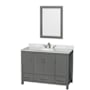 Wyndham Collection Sheffield 48" Freestanding Single Basin Vanity Set with Hardwood Cabinet, Marble Vanity Top, and Framed Mirror Dark Gray / White Carrara Marble Top / Brushed Chrome Hardware