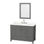 Wyndham Collection Sheffield 48" Free Standing Single Basin Vanity Set with Cabinet, Quartz Vanity Top, and Framed Mirror Dark Gray / Giotto Quartz Top / Brushed Chrome Hardware