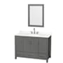 Wyndham Collection Sheffield 48" Free Standing Single Basin Vanity Set with Cabinet, Quartz Vanity Top, and Framed Mirror Dark Gray / White Quartz Top / Brushed Chrome Hardware