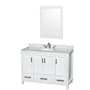 Wyndham Collection Sheffield 48" Freestanding Single Basin Vanity Set with Hardwood Cabinet, Marble Vanity Top, and Framed Mirror White / White Carrara Marble Top / Brushed Chrome Hardware